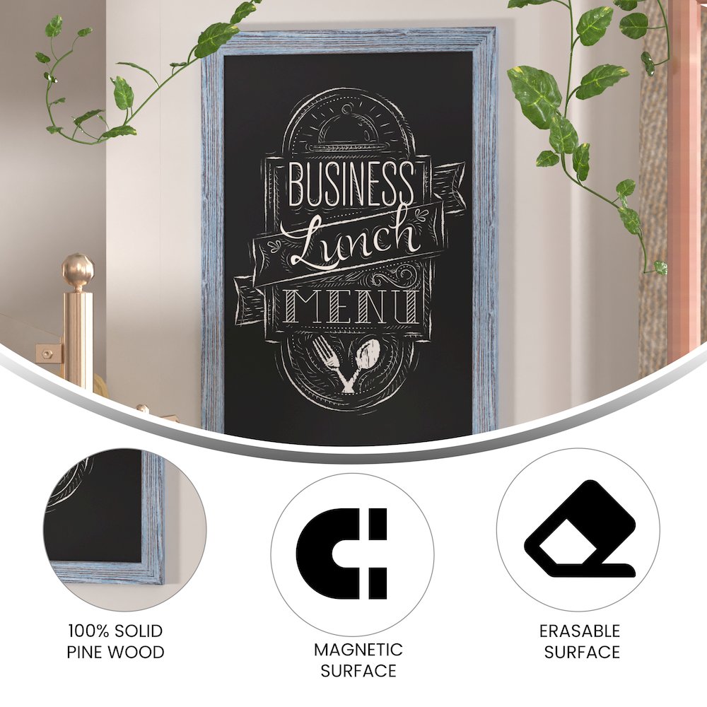 24" x 36" Blue Wall Mount Magnetic Chalkboard Sign. Picture 4
