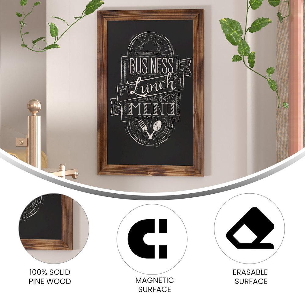 20" x 30" Torched Wood Wall Mount Magnetic Chalkboard Sign. Picture 4