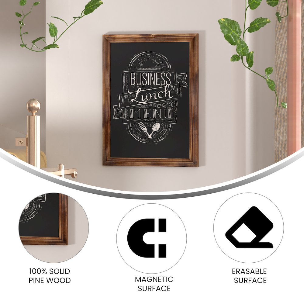 18" x 24" Torched Wood Wall Mount Magnetic Chalkboard Sign. Picture 4