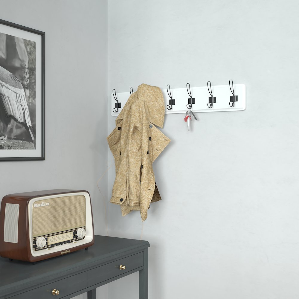 Rustic 34" Wall Mount Storage Rack with 7 Hanging Hooks. Picture 6