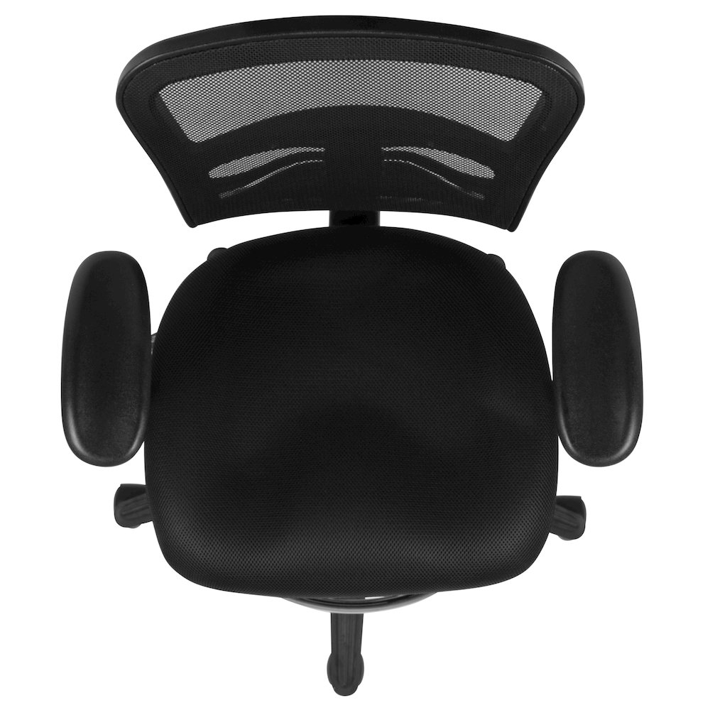 Mid-Back Black Mesh Ergonomic Drafting Chair with Adjustable Chrome Foot Ring, Adjustable Arms and Black Frame. Picture 9