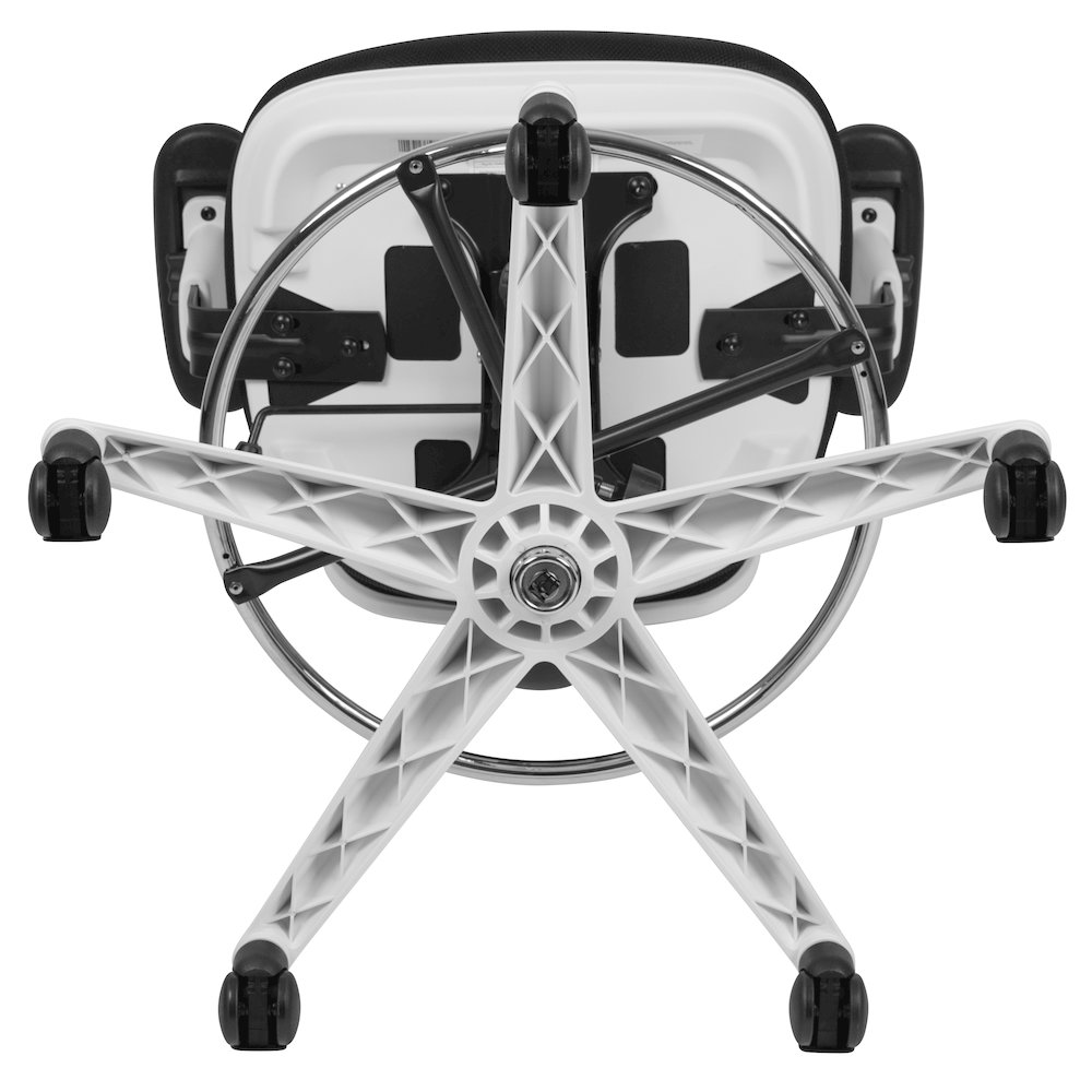 Mid-Back Black Mesh Ergonomic Drafting Chair with Adjustable Chrome Foot Ring, Adjustable Arms and White Frame. Picture 10