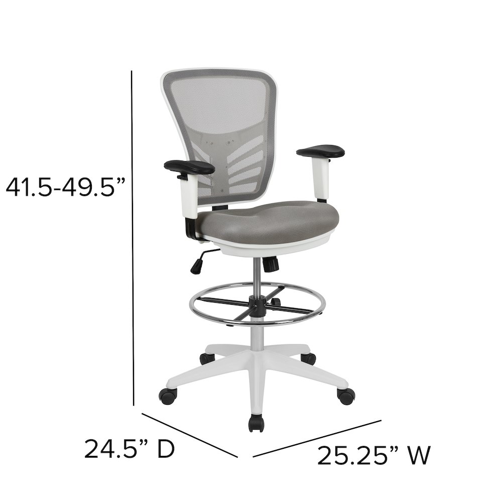 Mid-Back Light Gray Mesh Drafting Chair and White Frame. Picture 6