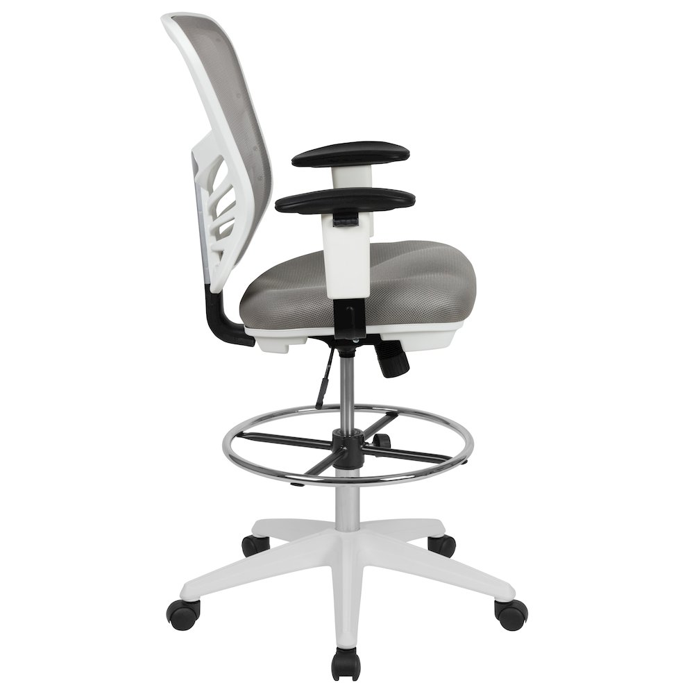Mid-Back Light Gray Mesh Drafting Chair and White Frame. Picture 9