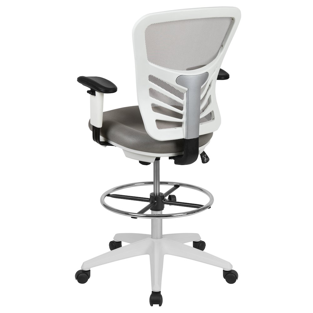 Mid-Back Light Gray Mesh Drafting Chair and White Frame. Picture 7