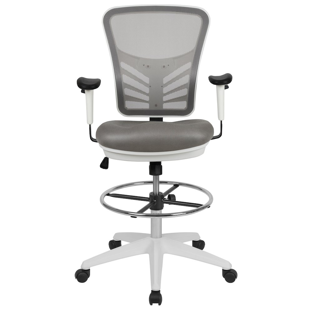 Mid-Back Light Gray Mesh Drafting Chair and White Frame. Picture 10