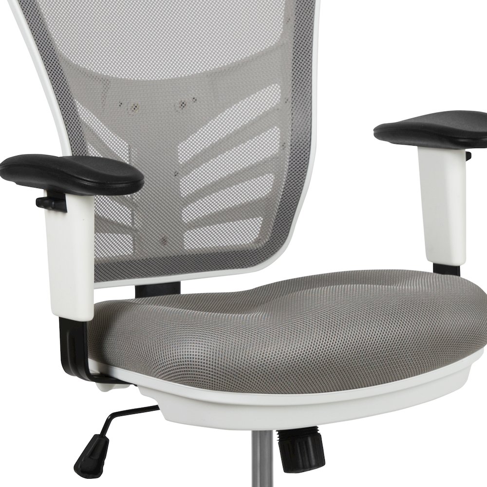 Mid-Back Light Gray Mesh Drafting Chair and White Frame. Picture 8