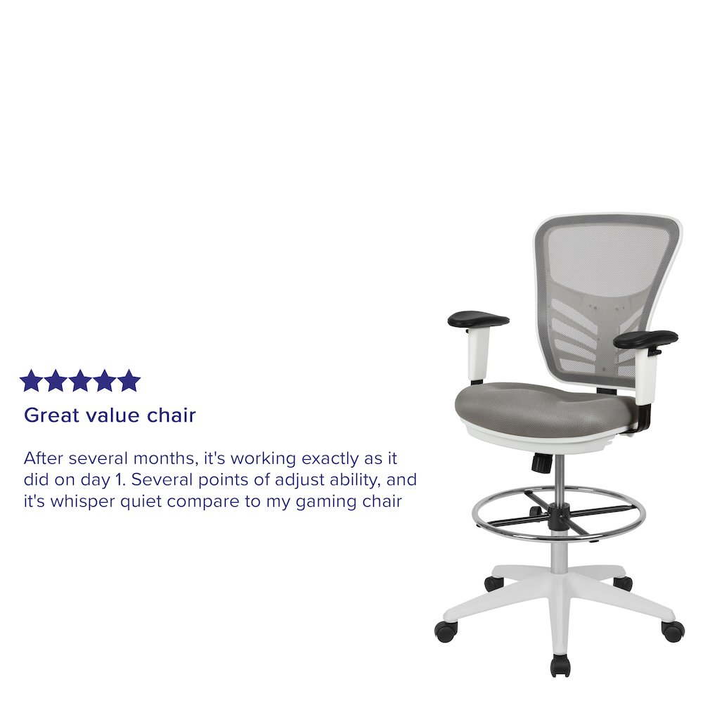 Mid-Back Light Gray Mesh Drafting Chair and White Frame. Picture 4