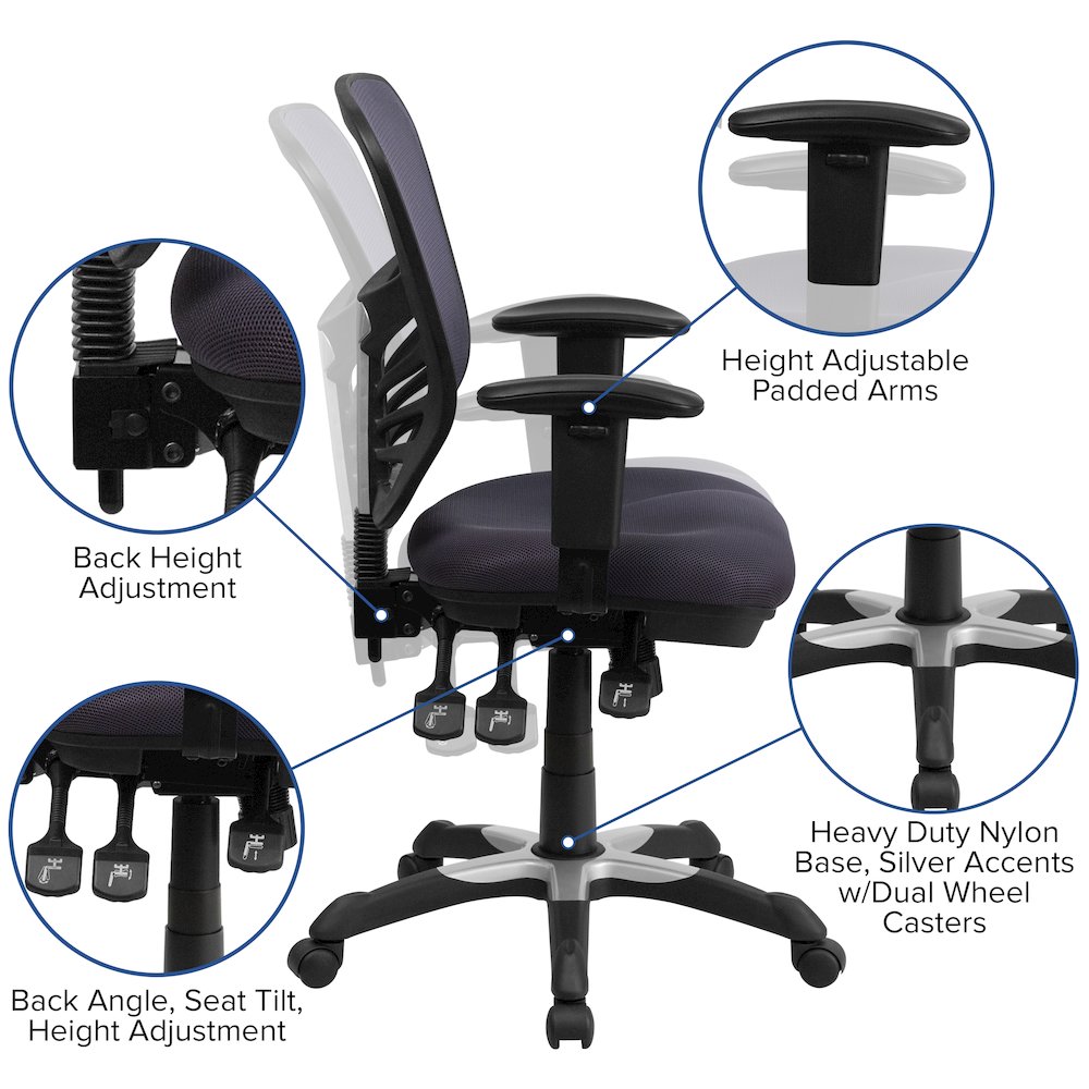 Mid-Back Dark Gray Mesh Multifunction Executive Swivel Office Chair. Picture 6