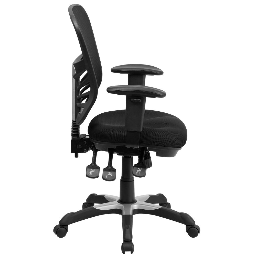 Mid-Back Black Mesh Multifunction Executive Swivel Ergonomic Office Chair with Adjustable Arms. Picture 3