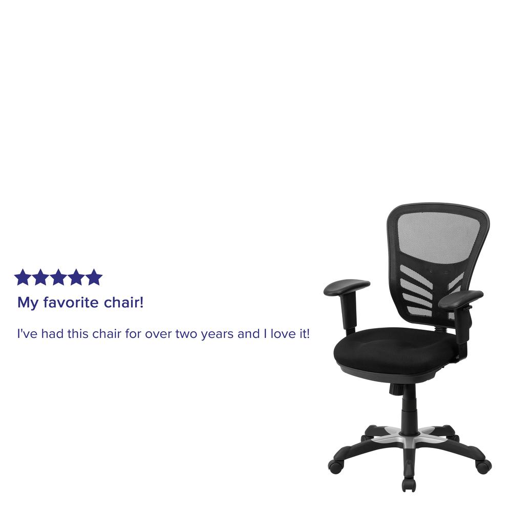 Mid-Back Black Mesh Multifunction Executive Swivel Ergonomic Office Chair with Adjustable Arms. Picture 10