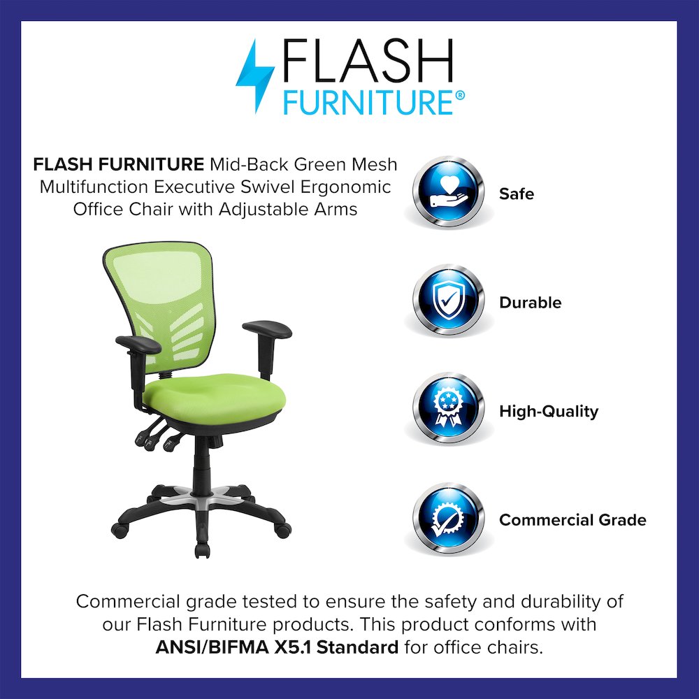Mid-Back Green Mesh Multifunction Executive Swivel Office Chair. Picture 4