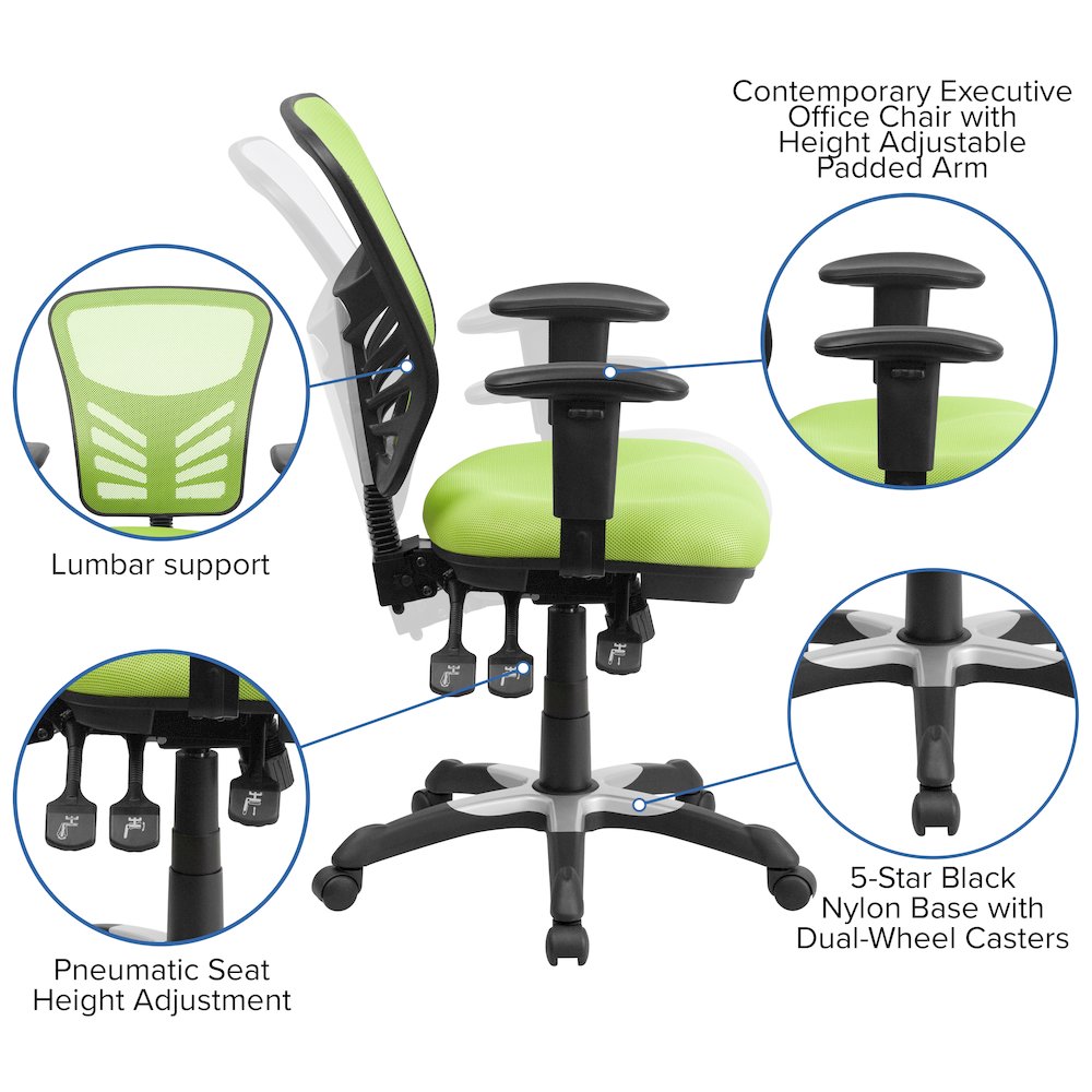 Mid-Back Green Mesh Multifunction Executive Swivel Office Chair. Picture 6