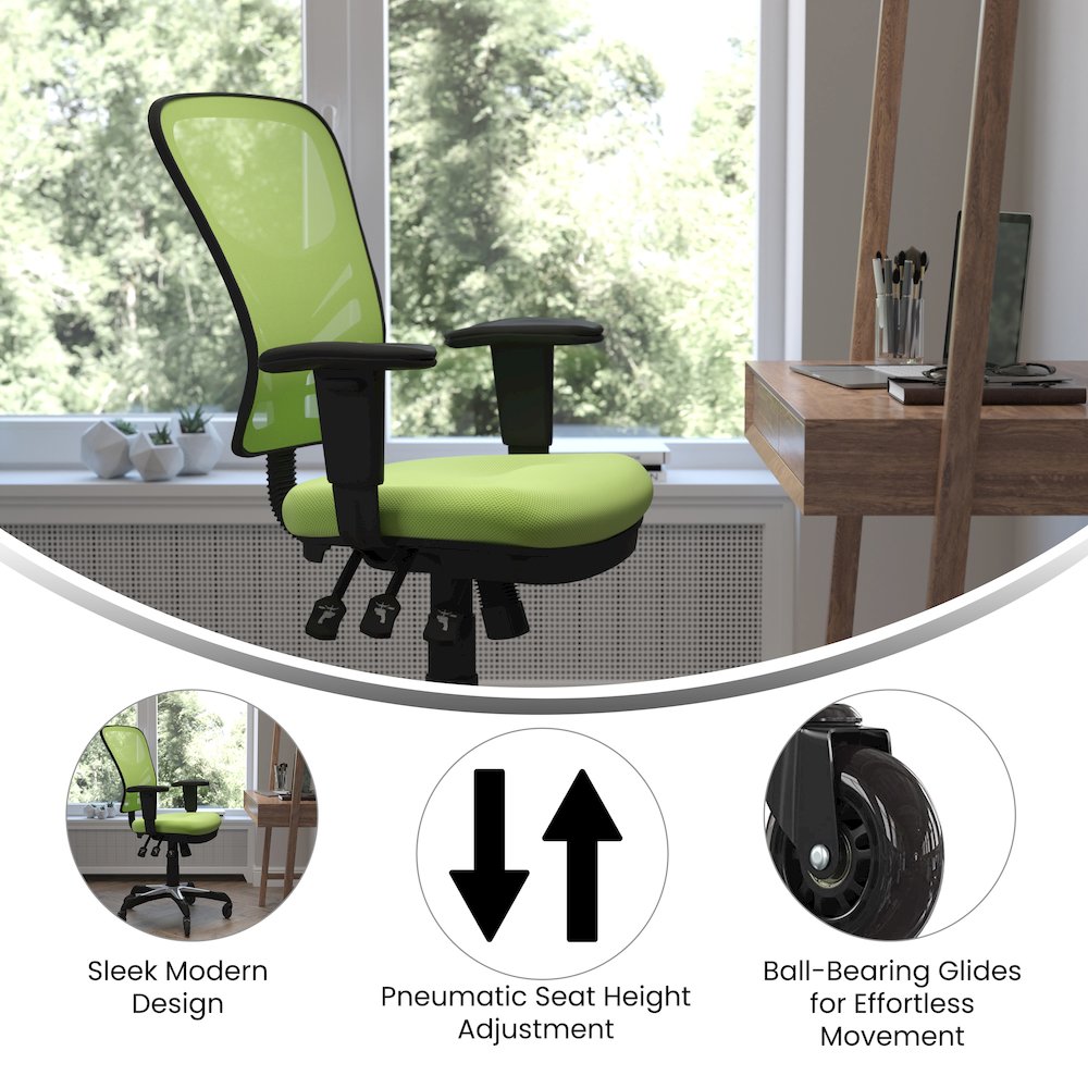 Mid-Back Green Mesh Multifunction Executive Swivel Office Chair. Picture 4