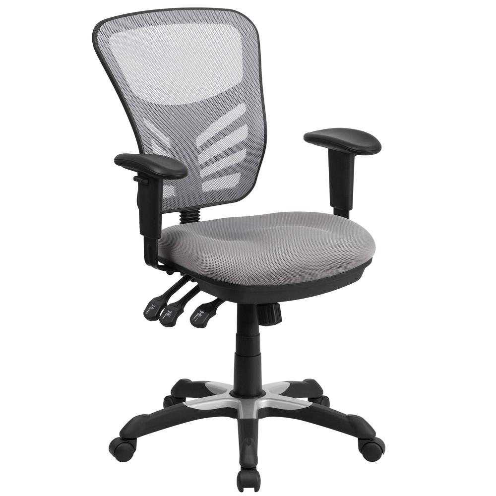 Mid-Back Gray Mesh Multifunction Executive Swivel Office Chair. Picture 1