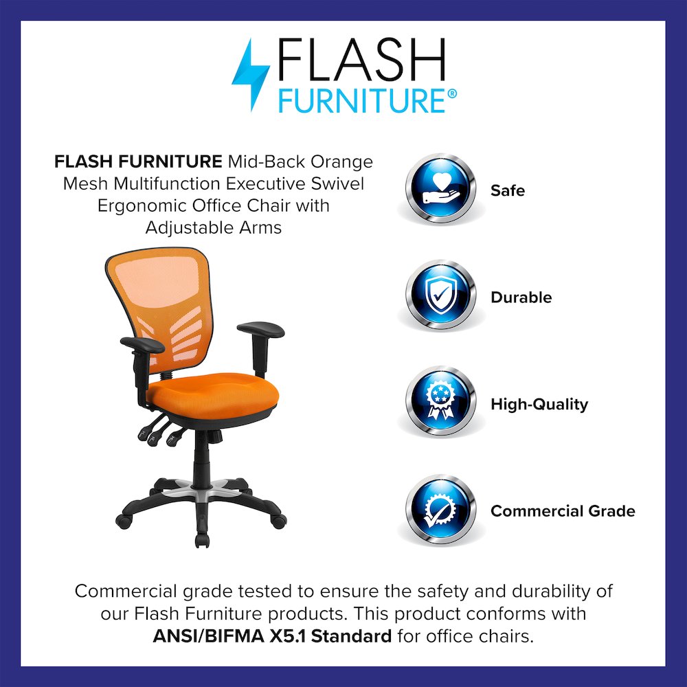 Mid-Back Orange Mesh Multifunction Executive Swivel Office Chair. Picture 4