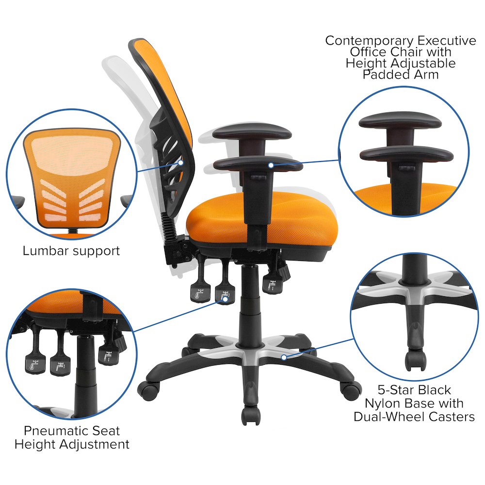 Mid-Back Orange Mesh Multifunction Executive Swivel Office Chair. Picture 6