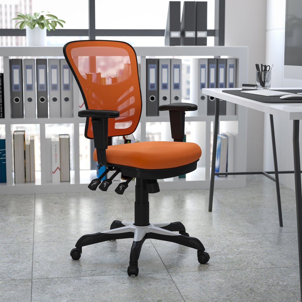 Mid-Back Orange Mesh Multifunction Executive Swivel Office Chair. Picture 2