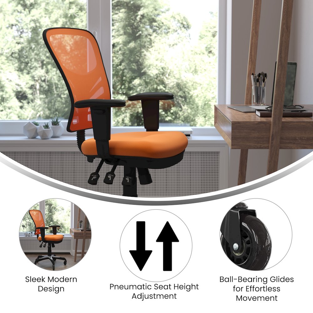 Mid-Back Orange Mesh Multifunction Executive Swivel Office Chair. Picture 4