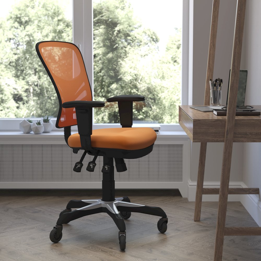 Mid-Back Orange Mesh Multifunction Executive Swivel Office Chair. Picture 2