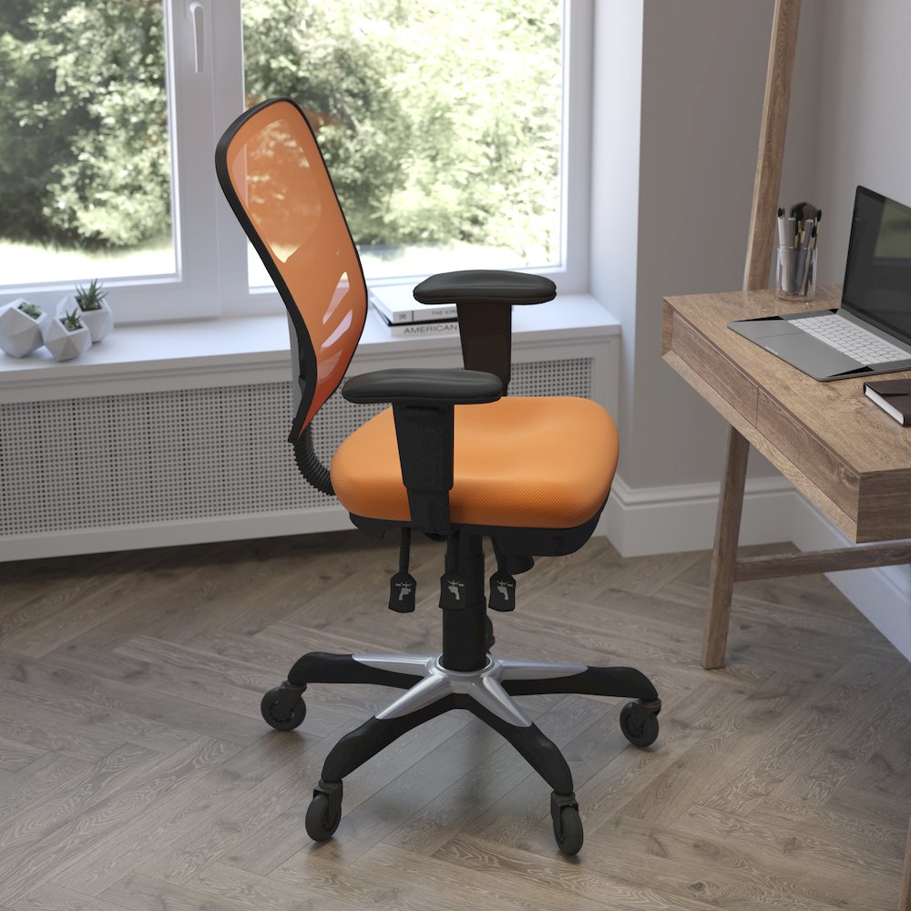 Mid-Back Orange Mesh Multifunction Executive Swivel Office Chair. Picture 6