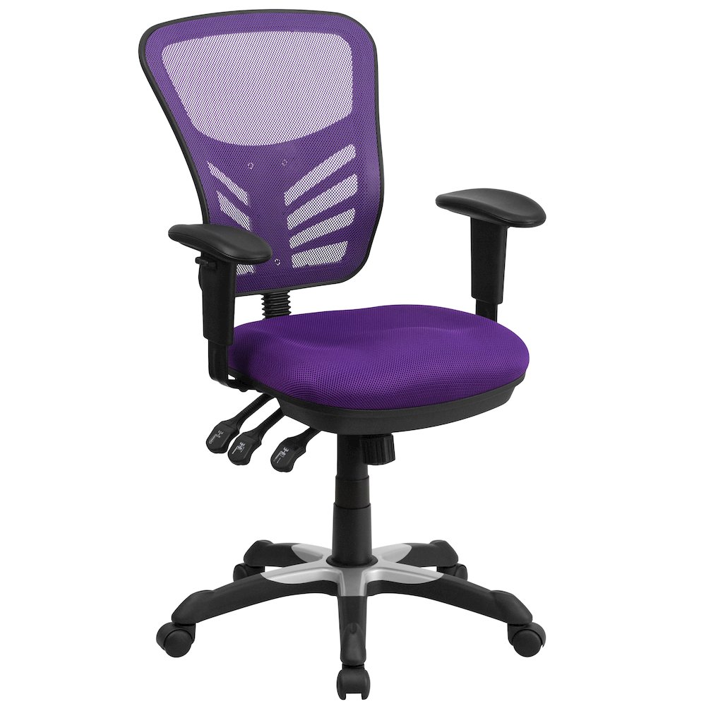 Mid-Back Purple Mesh Multifunction Executive Swivel Office Chair. Picture 1