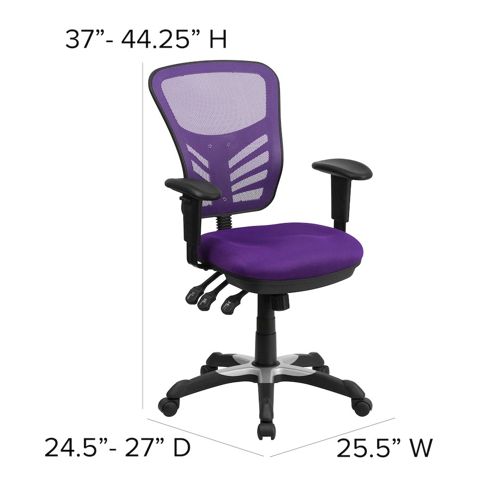 Mid-Back Purple Mesh Multifunction Executive Swivel Office Chair. Picture 7