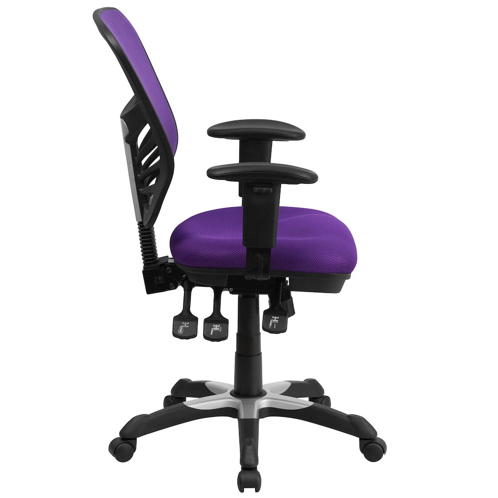 Mid-Back Purple Mesh Multifunction Executive Swivel Office Chair. Picture 10