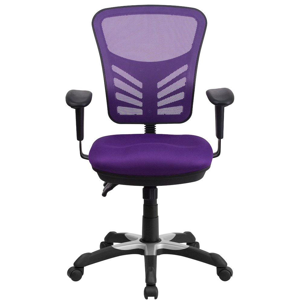 Mid-Back Purple Mesh Multifunction Executive Swivel Office Chair. Picture 11