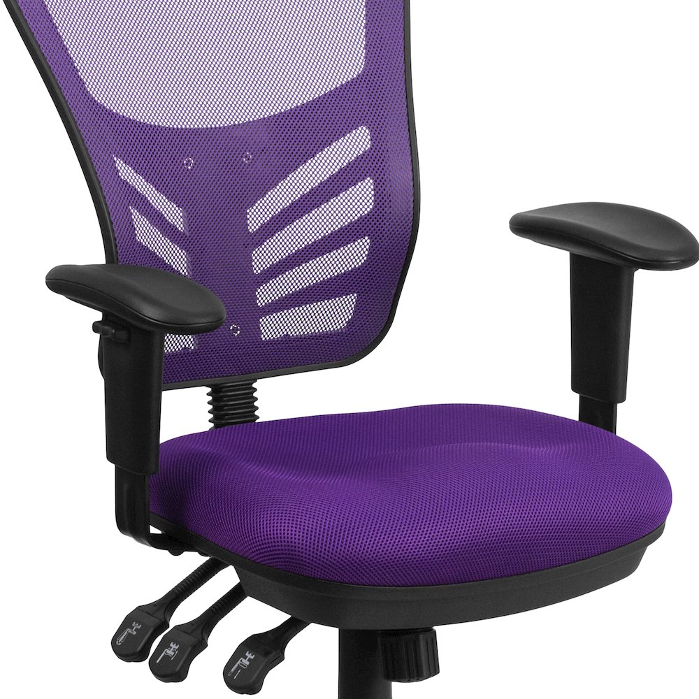 Mid-Back Purple Mesh Multifunction Executive Swivel Office Chair. Picture 12