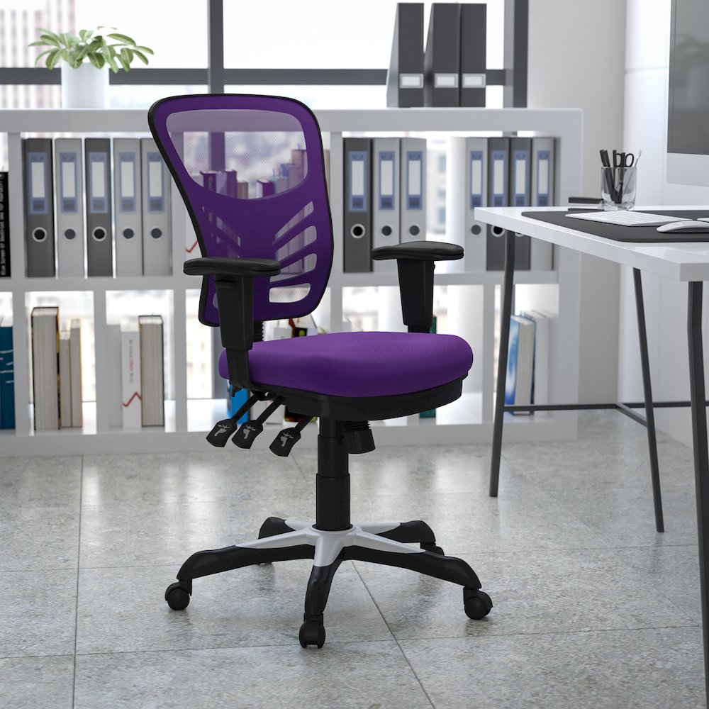 Mid-Back Purple Mesh Multifunction Executive Swivel Office Chair. Picture 2