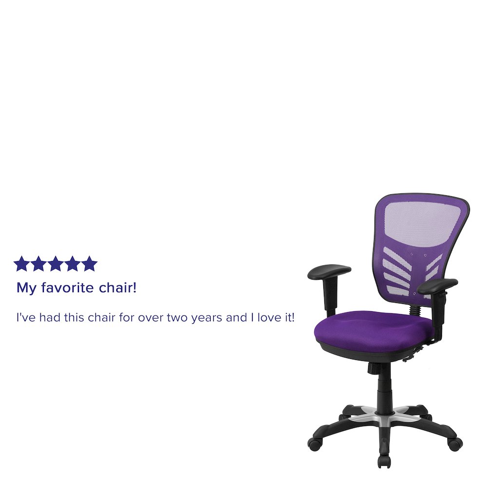 Mid-Back Purple Mesh Multifunction Executive Swivel Office Chair. Picture 5