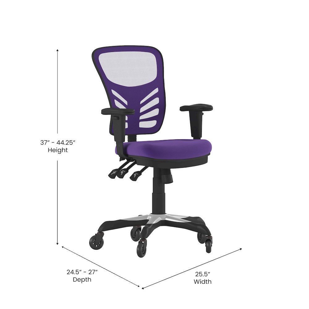 Mid-Back Purple Mesh Multifunction Executive Swivel Office Chair. Picture 5