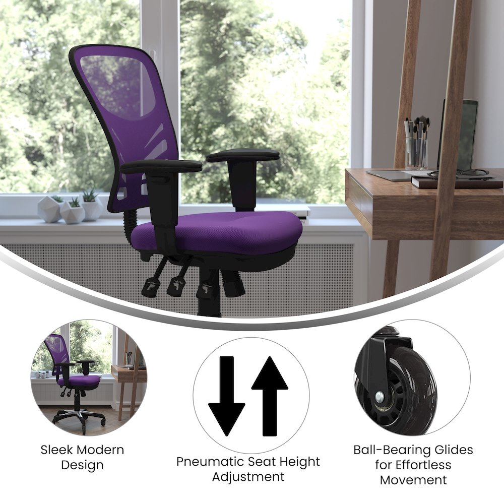 Mid-Back Purple Mesh Multifunction Executive Swivel Office Chair. Picture 4
