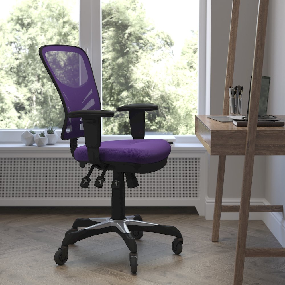 Mid-Back Purple Mesh Multifunction Executive Swivel Office Chair. Picture 2