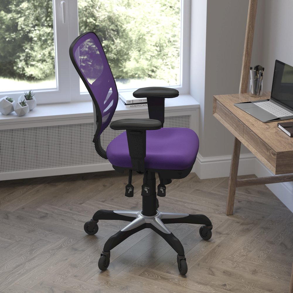 Mid-Back Purple Mesh Multifunction Executive Swivel Office Chair. Picture 6