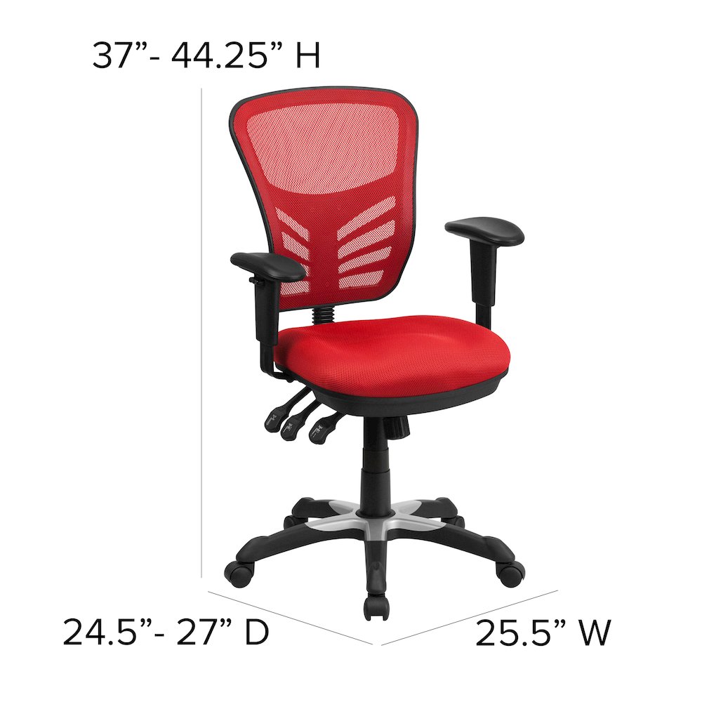 Mid-Back Red Mesh Multifunction Executive Swivel Office Chair. Picture 7