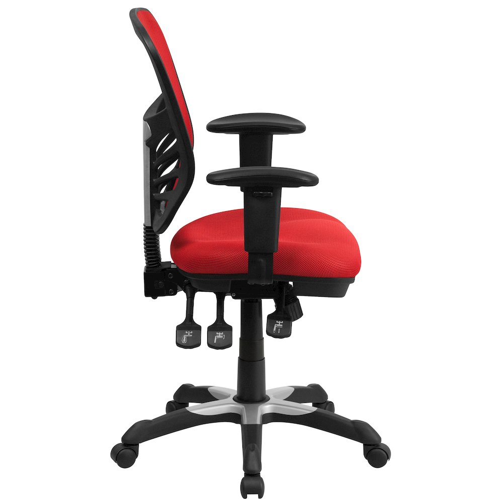Mid-Back Red Mesh Multifunction Executive Swivel Office Chair. Picture 10
