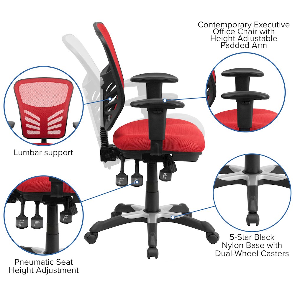 Mid-Back Red Mesh Multifunction Executive Swivel Office Chair. Picture 6