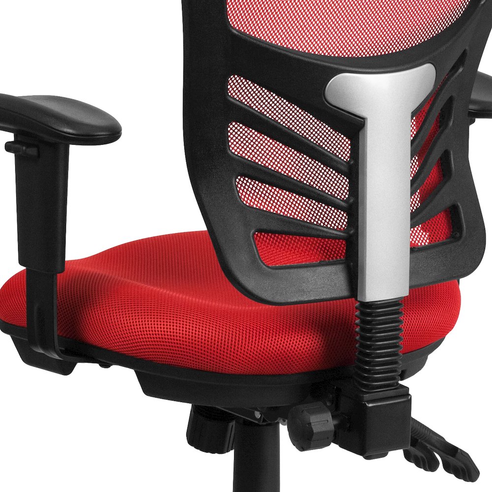 Mid-Back Red Mesh Multifunction Executive Swivel Office Chair. Picture 9