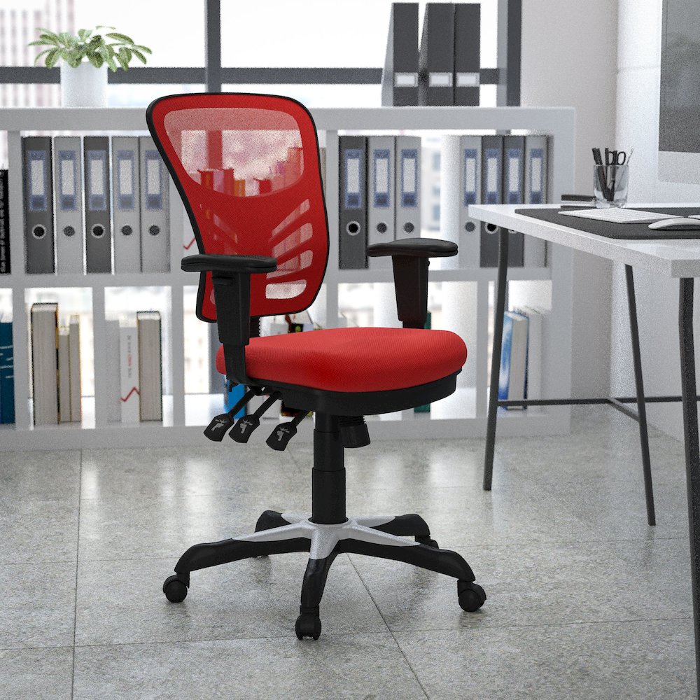 Mid-Back Red Mesh Multifunction Executive Swivel Office Chair. Picture 2