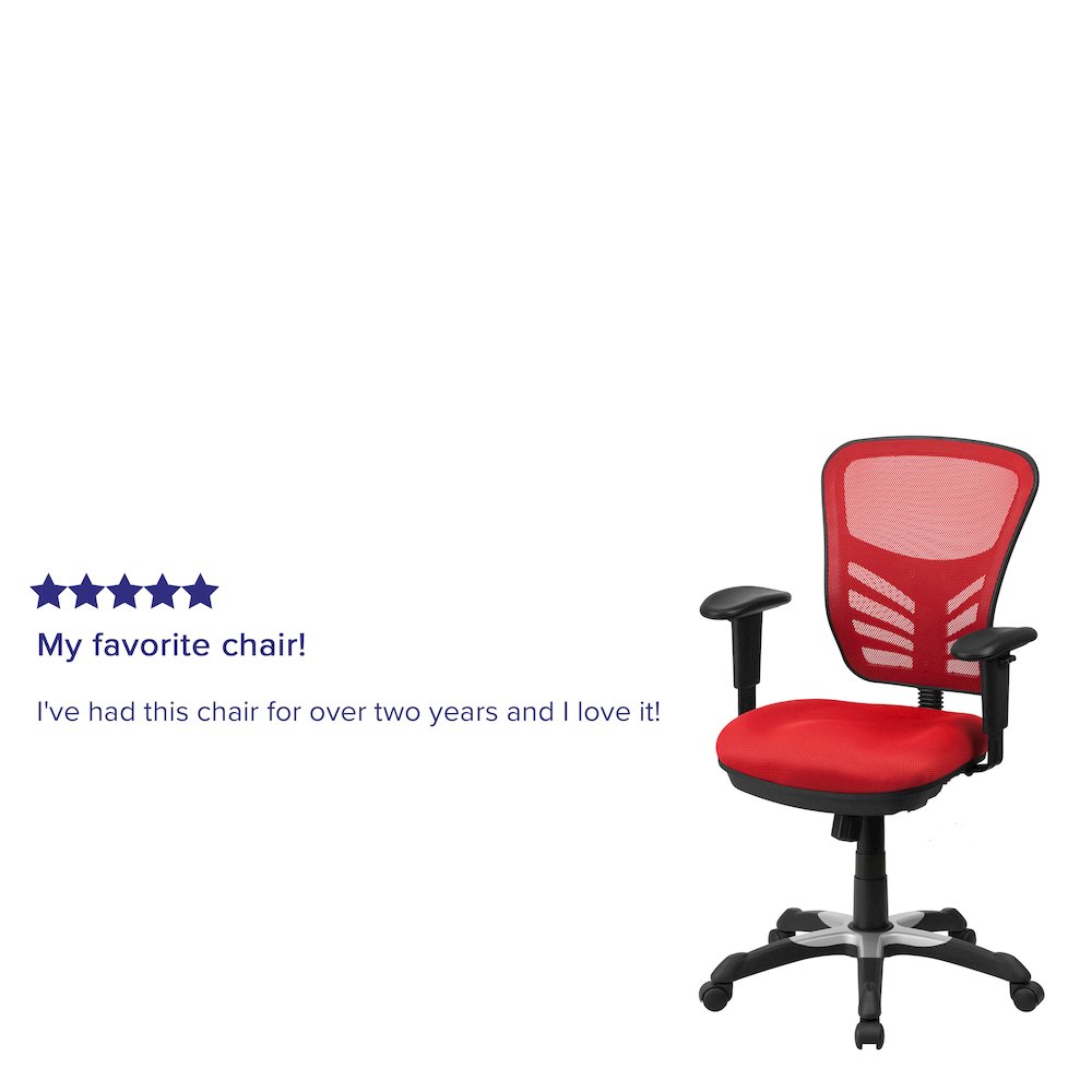 Mid-Back Red Mesh Multifunction Executive Swivel Office Chair. Picture 5