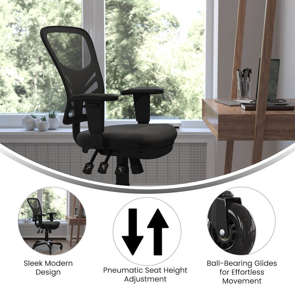 Mid-Back Black Mesh Multifunction Executive Swivel Office Chair. Picture 4