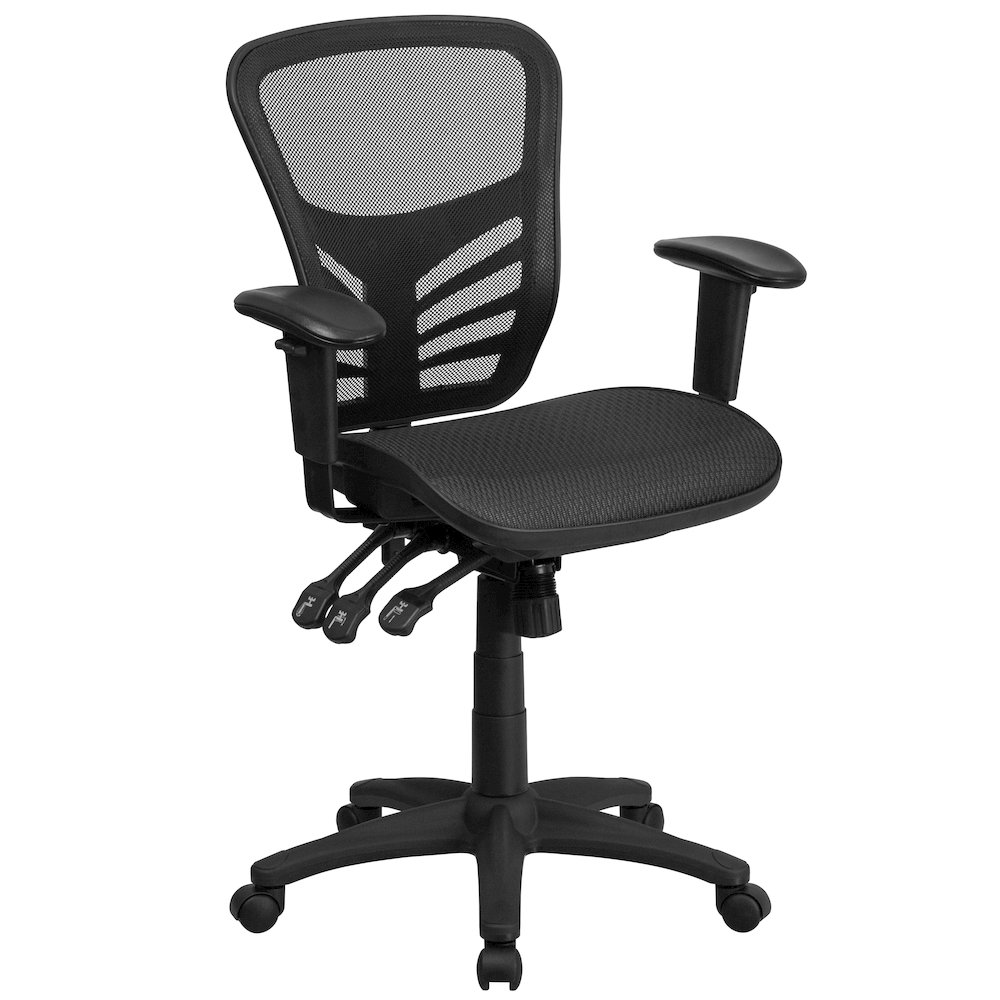 Mid-Back Black Mesh Multifunction Executive Swivel Office Chair. Picture 1