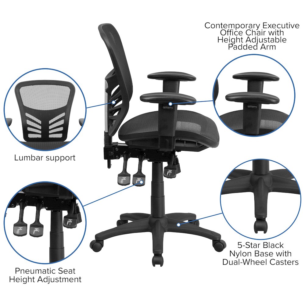 Mid-Back Black Mesh Multifunction Executive Swivel Office Chair. Picture 5