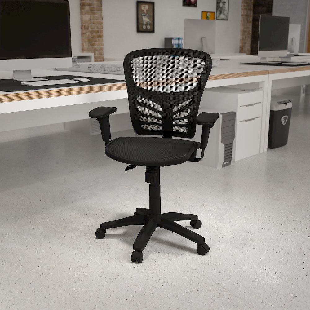 Mid-Back Black Mesh Multifunction Executive Swivel Office Chair. Picture 2