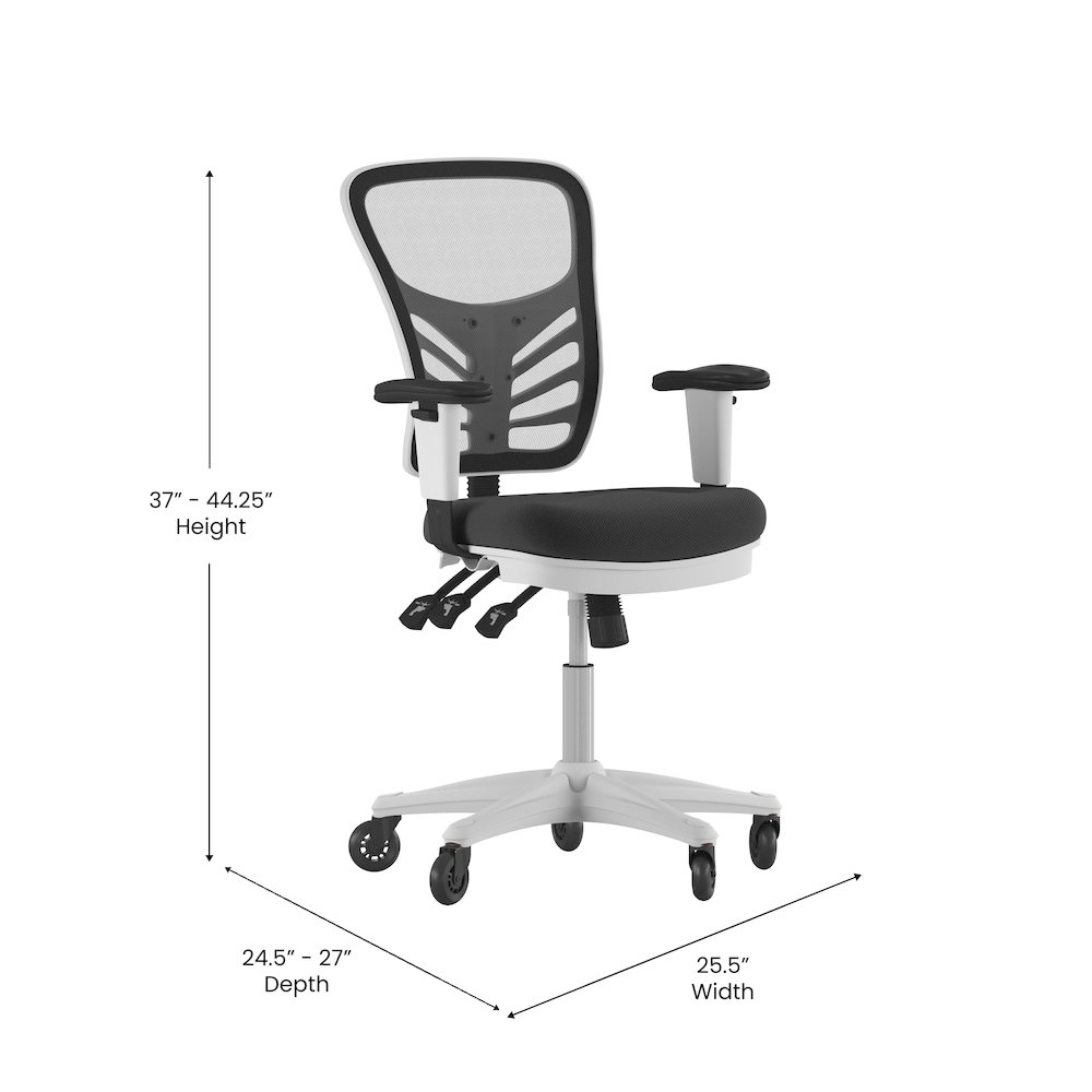 Mid-Back Black Mesh Multifunction Executive Office Chair and White Frame. Picture 5