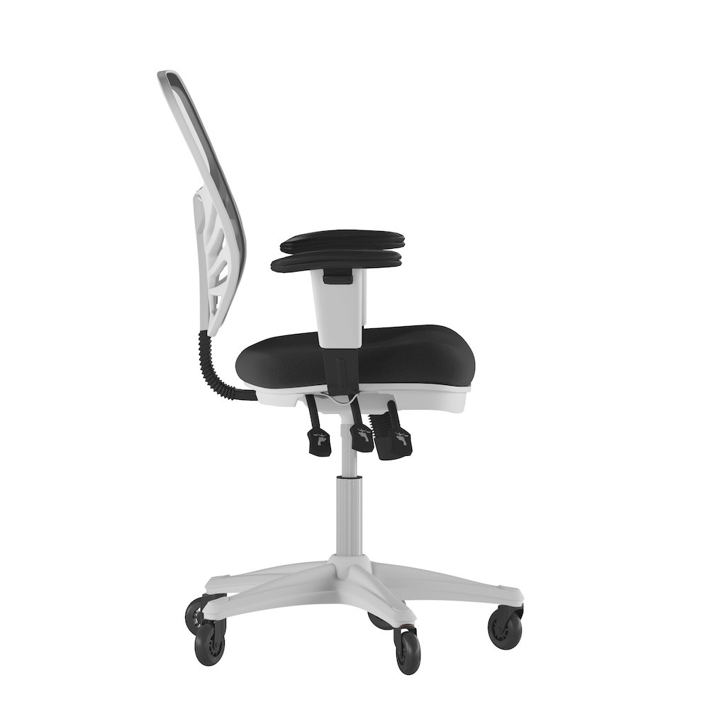 Mid-Back Black Mesh Multifunction Executive Office Chair and White Frame. Picture 8