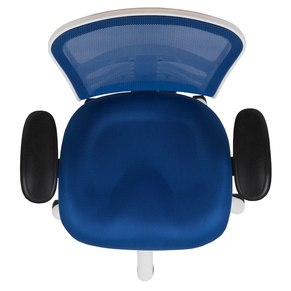 Mid-Back Blue Mesh Multifunction Executive Swivel Office Chair and White Frame. Picture 12
