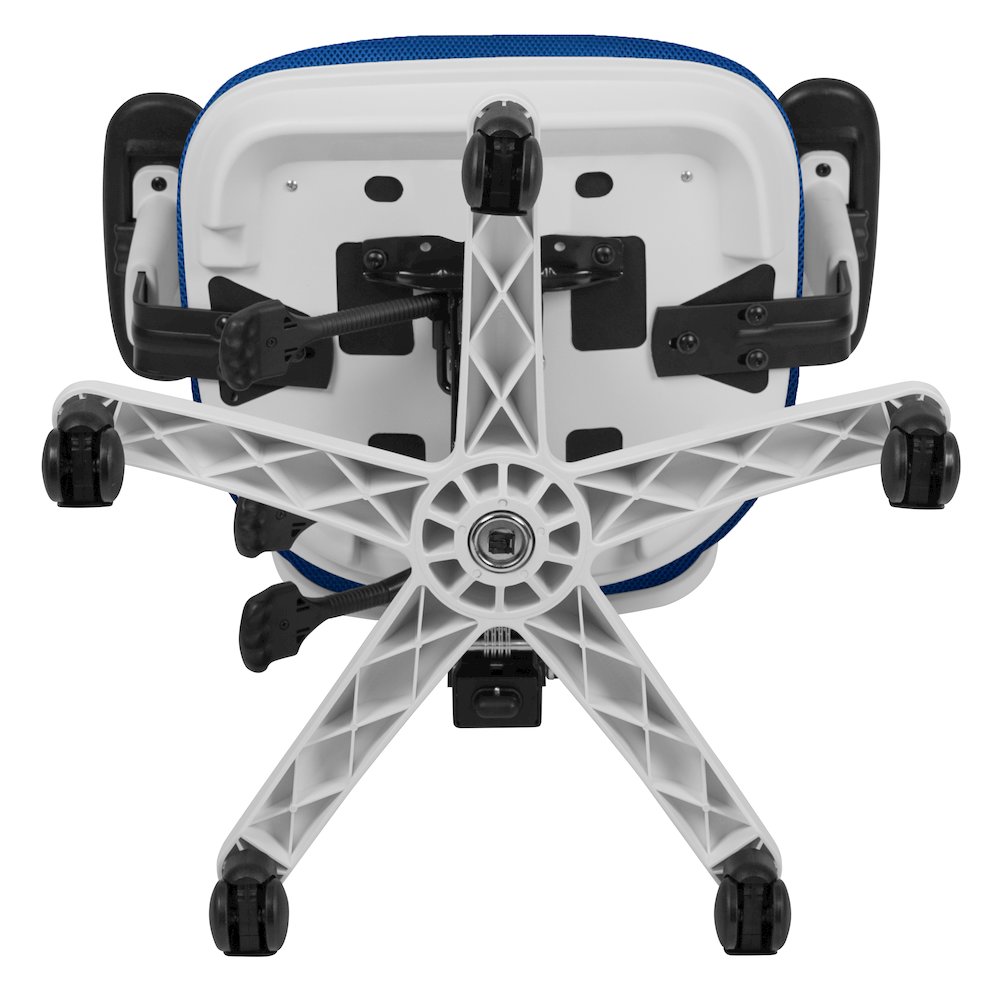 Mid-Back Blue Mesh Multifunction Executive Swivel Office Chair and White Frame. Picture 13